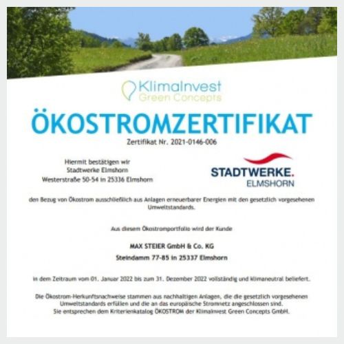 Steier - Ökostromzertifikat seit 2022